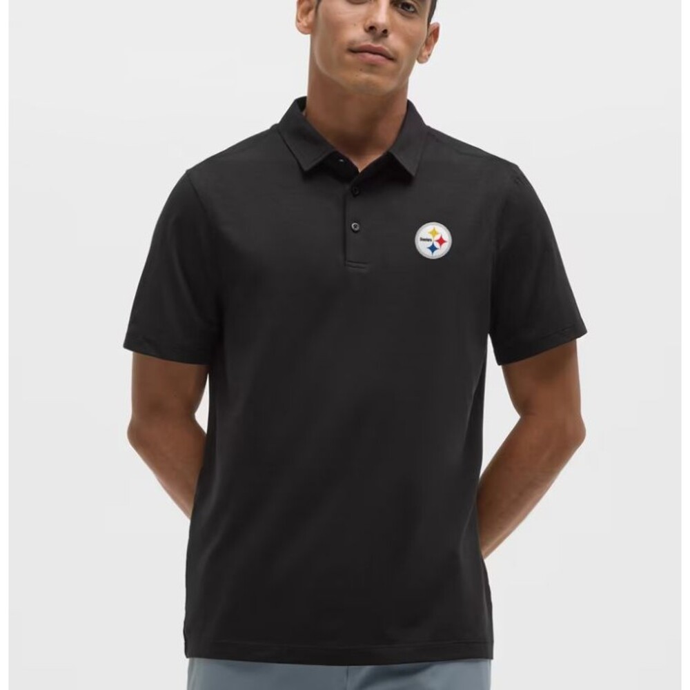 LULULEMON Pitts Steelers Evolution Polo Shirt Black Short Sleeve NFL Mens L, NWT